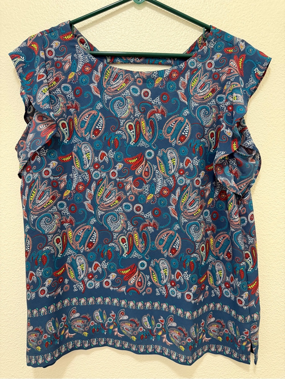 Loft teal multicolor paisley print sleeveless blouse, medium